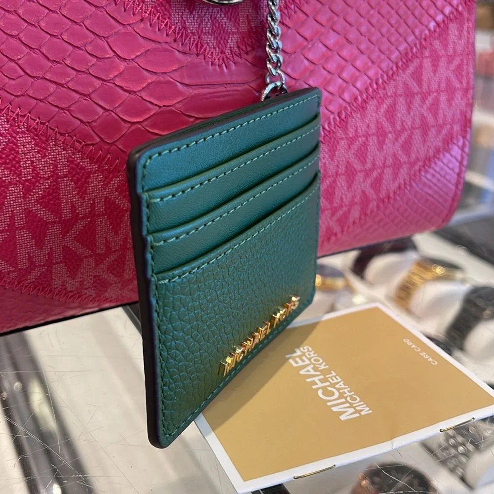 MICHAEL KORS Large Pebbled Leather Card Holder Case Fern Green NWT